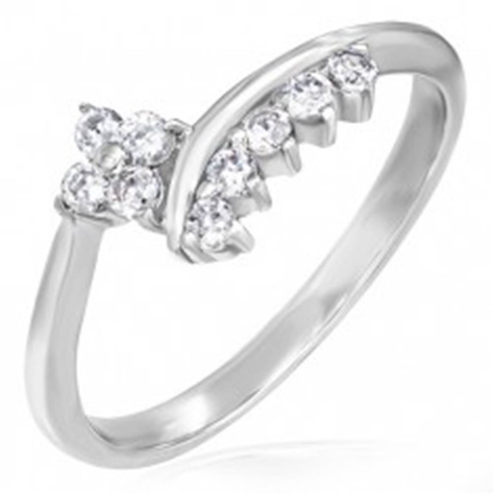 Šperky eshop Jemný zásnubný prsteň - zirkónový kvietok a lemovanie - Veľkosť: 49 mm