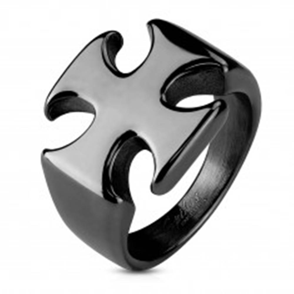 Šperky eshop Mohutný čierny prsteň z ocele 316L, hladký lesklý maltézsky kríž - Veľkosť: 59 mm