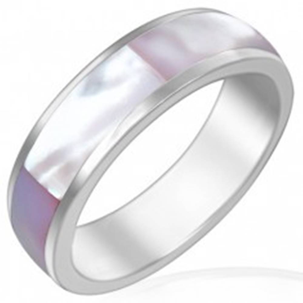 Šperky eshop Obrúčka z lesklej ocele s ružovkastou perleťou - Veľkosť: 52 mm
