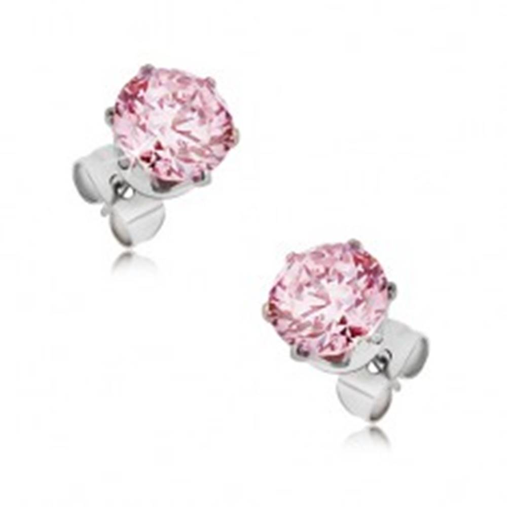Šperky eshop Oceľové puzetové náušnice - okrúhly ružový zirkón, rôzne veľkosti - Veľkosť zirkónu: 3 mm