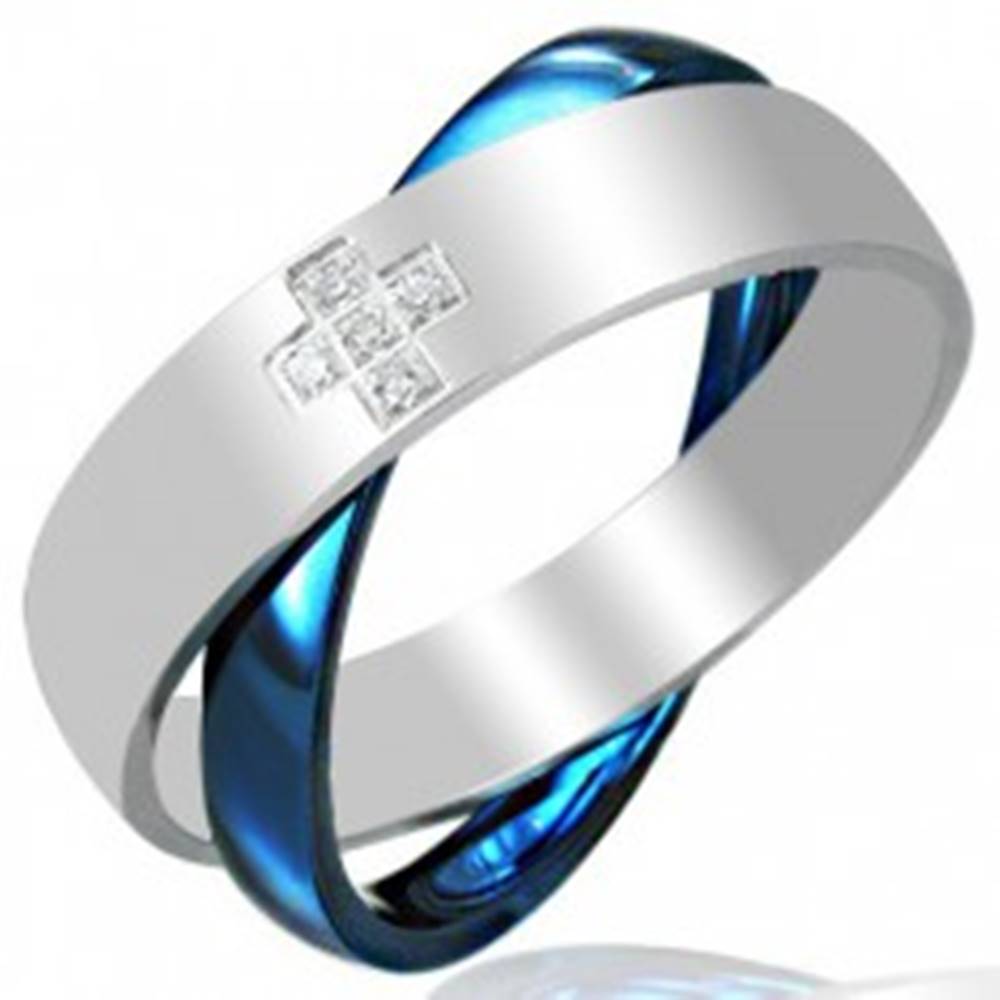Šperky eshop Oceľový dvojprsteň, modro - striebornej farby - Veľkosť: 45 mm