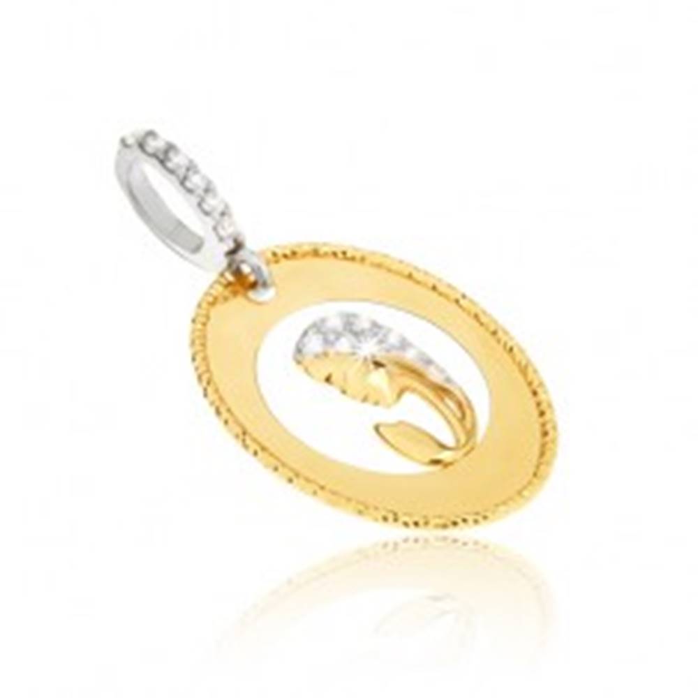 Šperky eshop Prívesok v žltom 14K zlate - oválny medailón, výrez, hlava ženy, zirkóny