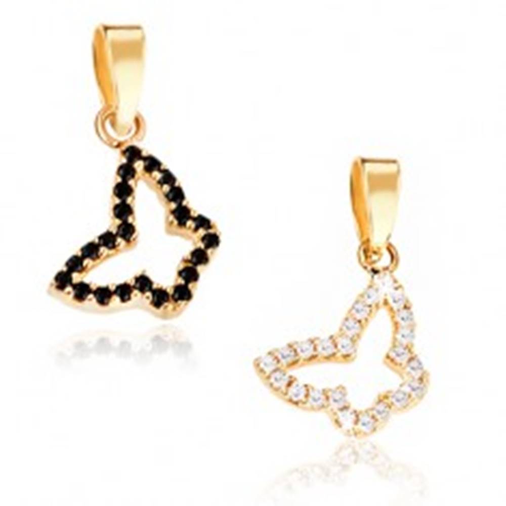 Šperky eshop Prívesok zo zlata 14K - obrys motýlika, dve farebné kombinácie, kamienky  - Farba: Číra