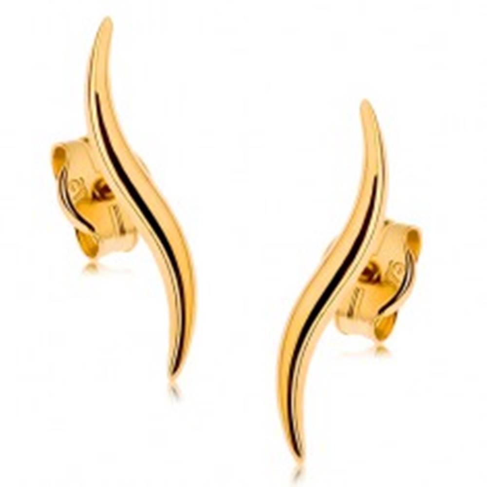 Šperky eshop Puzetové náušnice v 9K žltom zlate - úzke ligotavé vlnky