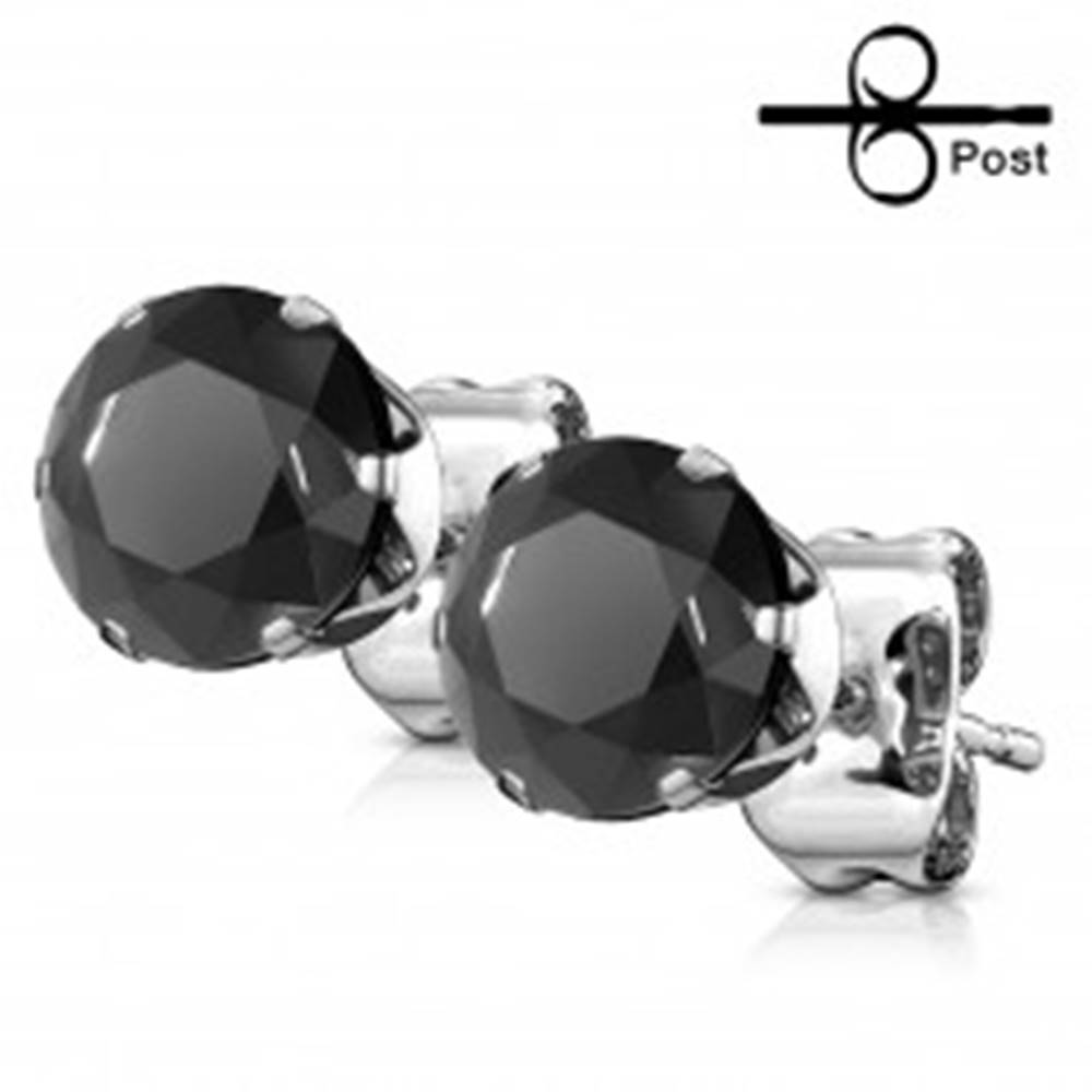 Šperky eshop Puzetové oceľové náušnice, čierny okrúhly zirkón - rôzne veľkosti - Veľkosť zirkónu: 3 mm