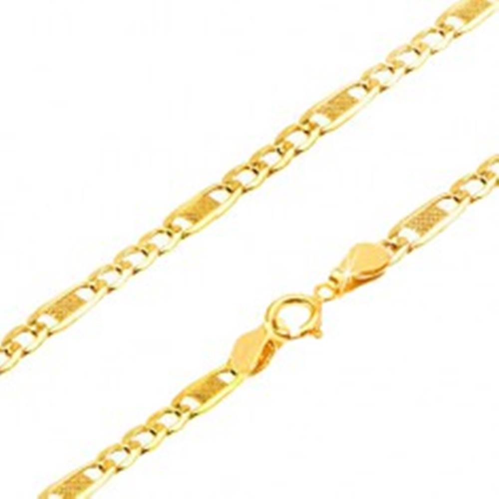 Šperky eshop Retiazka v žltom 9K zlate, tri oválne očká a jedno dlhšie s mriežkou, 500 mm