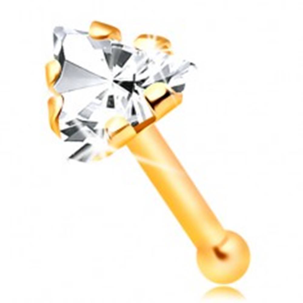 Šperky eshop Rovný zlatý 14K piercing do nosa - zirkónový trojuholník čírej farby