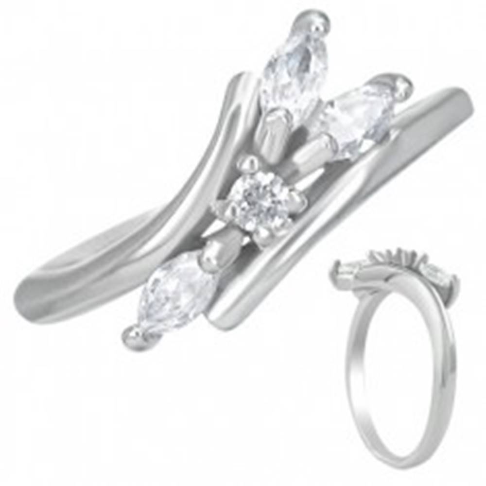 Šperky eshop Snubný prsteň z ocele - číre zirkóny, tri slzičky  - Veľkosť: 51 mm