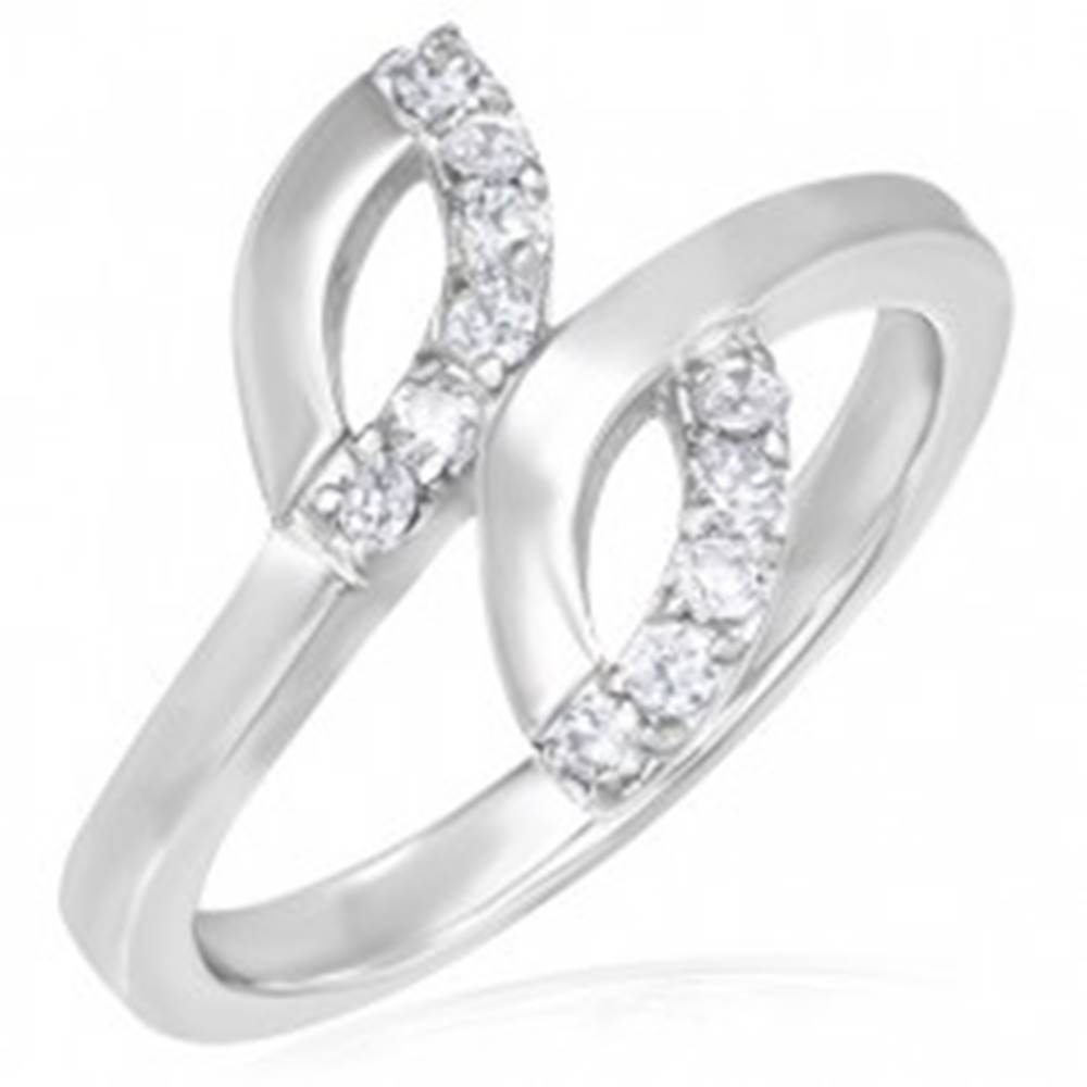 Šperky eshop Snubný prsteň z ocele - dve slzičky, drobné zirkóny - Veľkosť: 49 mm