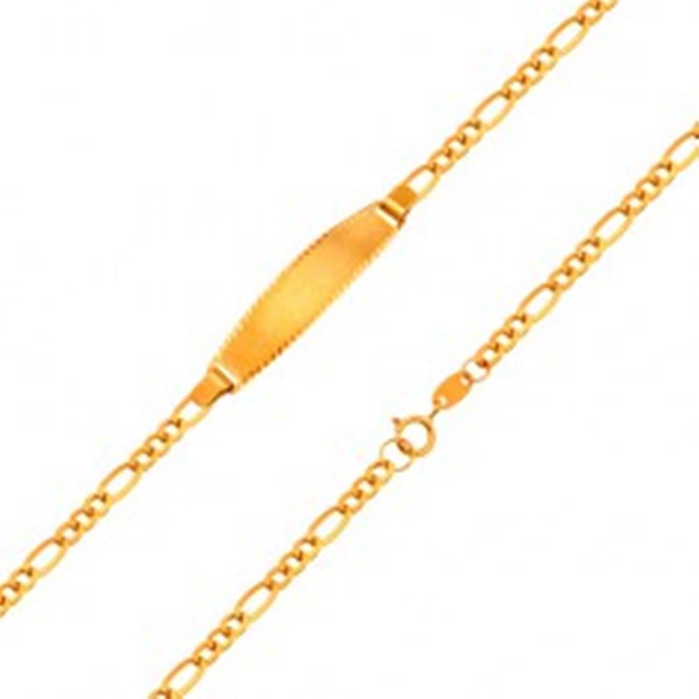 Šperky eshop Zlatý 18K náramok s matnou platničkou - retiazka so vzorom Figaro, 155 mm