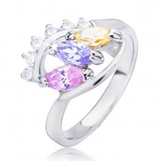 Lesklý prsteň striebornej farby - elipsa s farebnými zirkónmi - Veľkosť: 49 mm