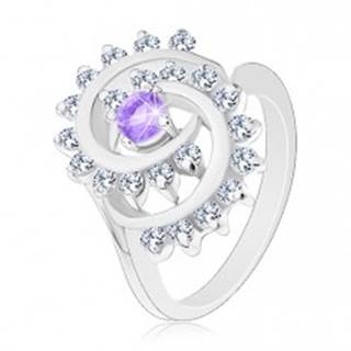 Ligotavý prsteň s ozdobnou špirálou s čírym lemom, svetlofialový zirkón - Veľkosť: 52 mm