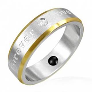 Magnetický prsteň z ocele - okraje zlatej farby, romantické gravírovanie - Veľkosť: 49 mm
