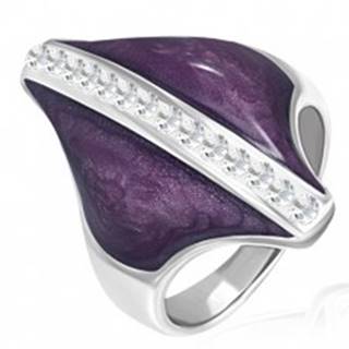 Oceľový prsteň - fialový kosoštvorec, zirkónový pás - Veľkosť: 51 mm