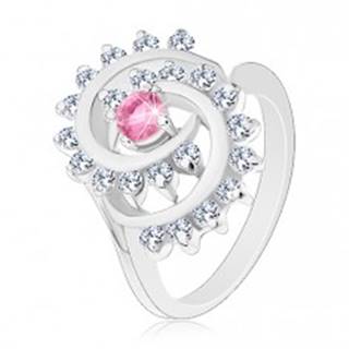Prsteň v striebornej farbe, špirála s čírym lemom, ružový okrúhly zirkón - Veľkosť: 50 mm