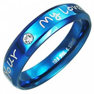 Prsteň z ocele - modrá farba, zaľúbený nápis - Veľkosť: 51 mm