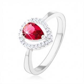 Strieborný prsteň 925, ružová zirkónová slza, trblietavá kontúra - Veľkosť: 49 mm