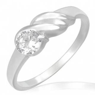 Zásnubný prsteň z ocele - trblietavý zirkón, vlnky - Veľkosť: 49 mm