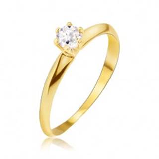 Zlatý prsteň 585 - lesklé hladké skosené ramená, číry kamienok - Veľkosť: 49 mm