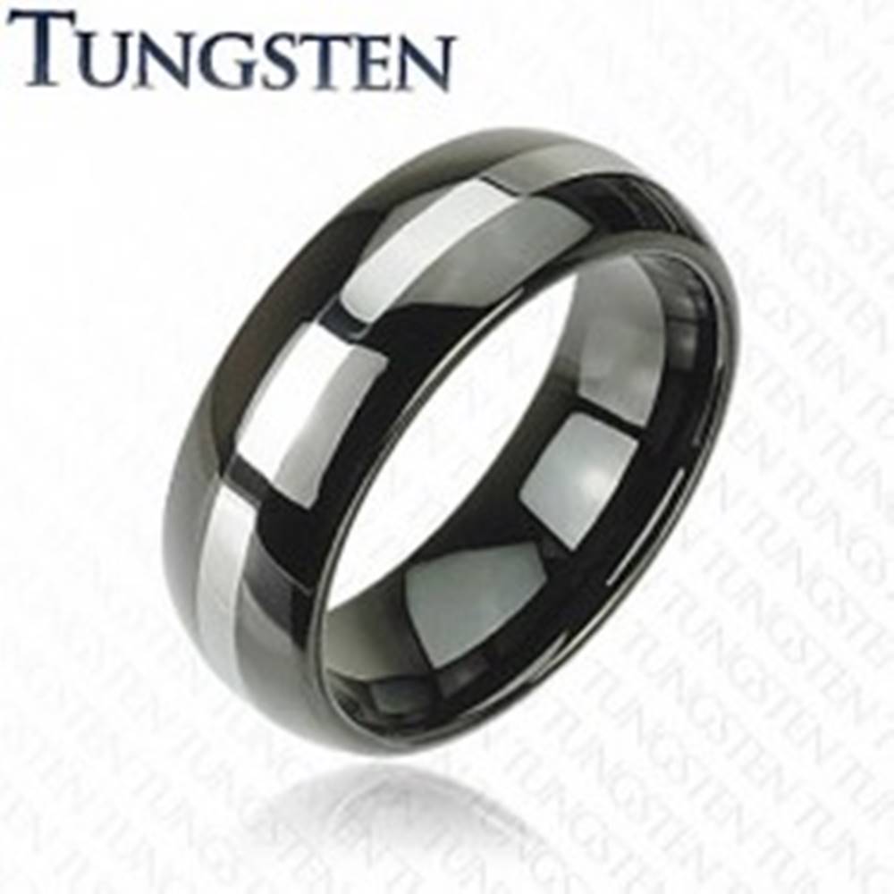 Šperky eshop Čierna obrúčka z tungstenu, pás striebornej farby, zaoblený povrch, 8 mm - Veľkosť: 49 mm