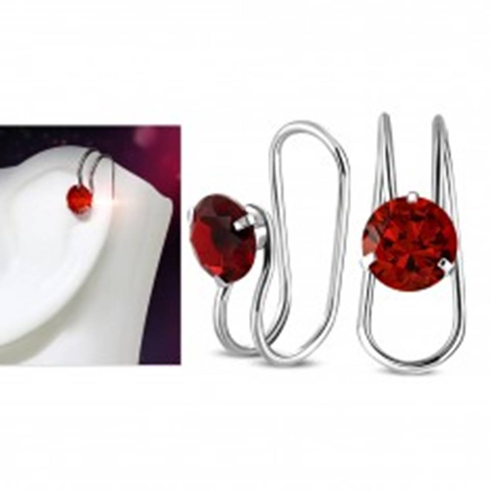 Šperky eshop Falošný piercing do ucha, oceľ 316L, strieborná farba, okrúhly červený zirkón