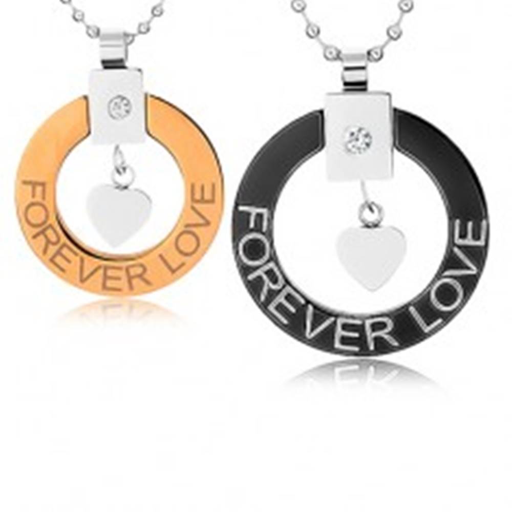 Šperky eshop Náhrdelníky pre dvoch z chirurgickej ocele, obrys kruhu, srdiečko, "Forever love"