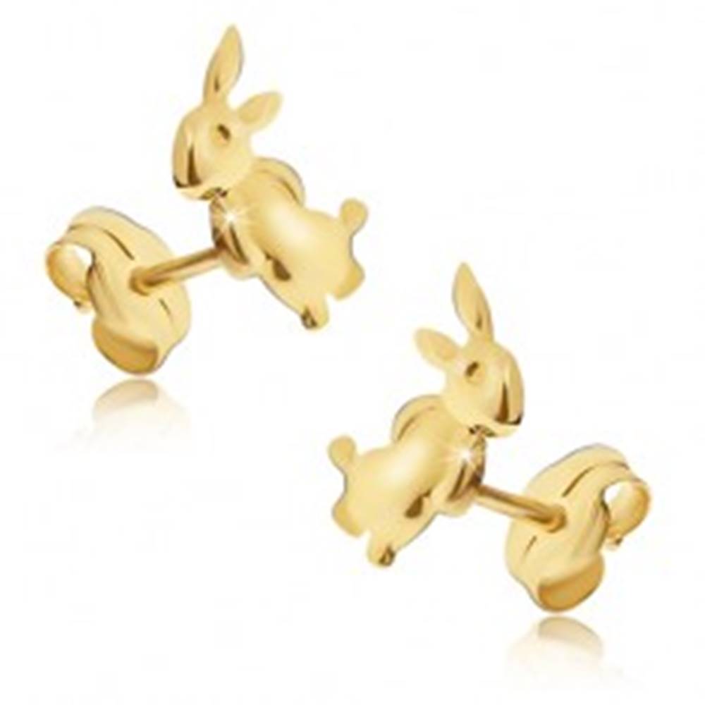 Šperky eshop Náušnice zo žltého 14K zlata - zajačik stojaci na zadných nohách