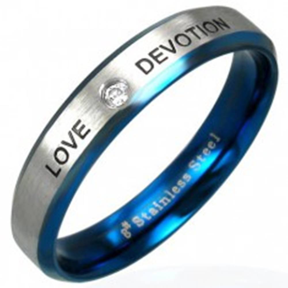 Šperky eshop Oceľový prsteň LOVE DEVOTION so zirkónom - Veľkosť: 49 mm
