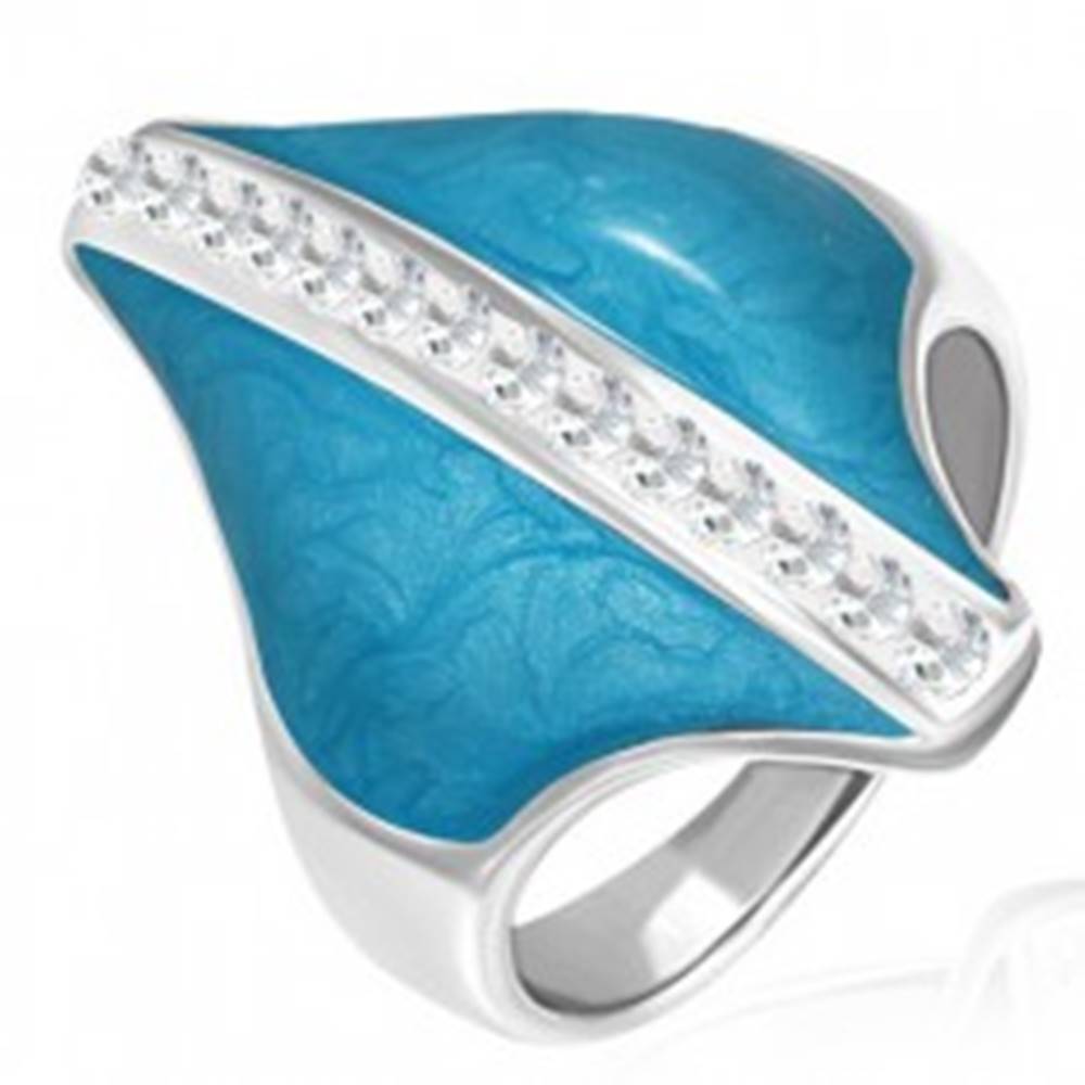 Šperky eshop Oceľový prsteň - modrý kosoštvorec, zirkónový pás - Veľkosť: 54 mm