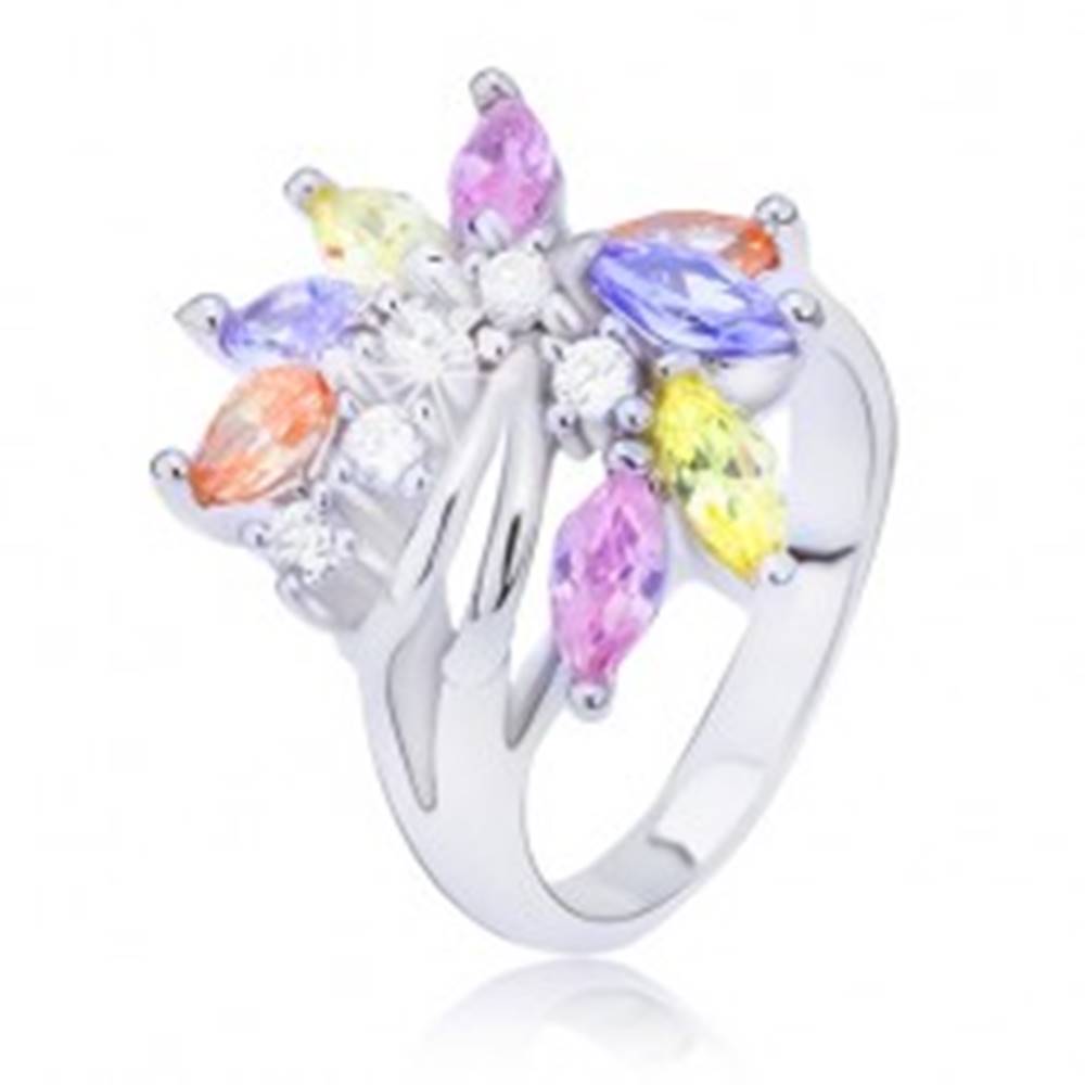 Šperky eshop Oceľový prsteň s farebným zirkónovým vejárom - Veľkosť: 48 mm