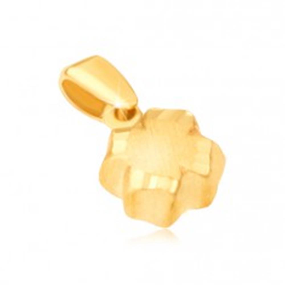 Šperky eshop Prívesok v žltom 14K zlate - 3D štvorlístok, saténový povrch, ryhované okraje