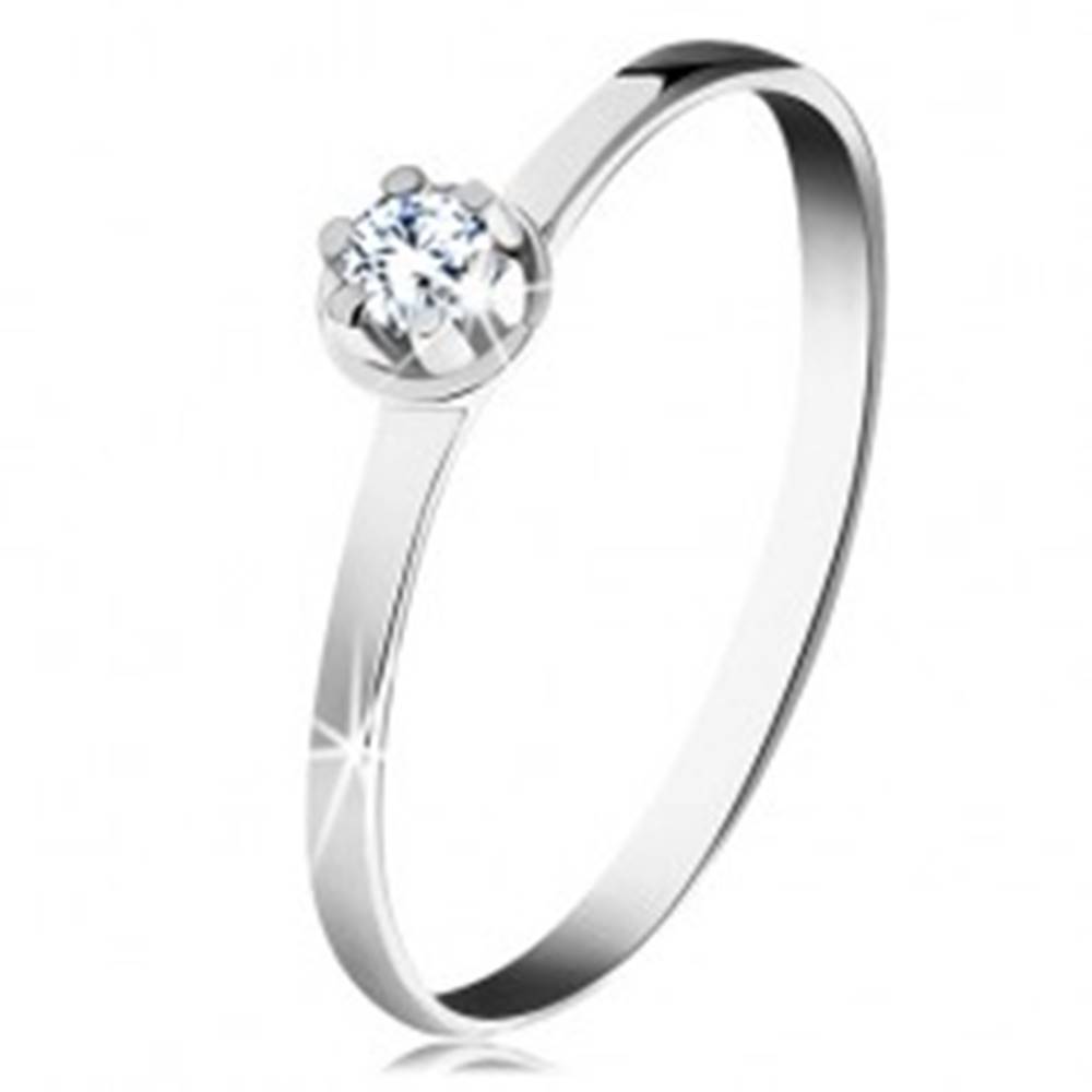Šperky eshop Zlatý prsteň 585 - číry diamant vo vyvýšenom okrúhlom kotlíku, biele zlato - Veľkosť: 49 mm