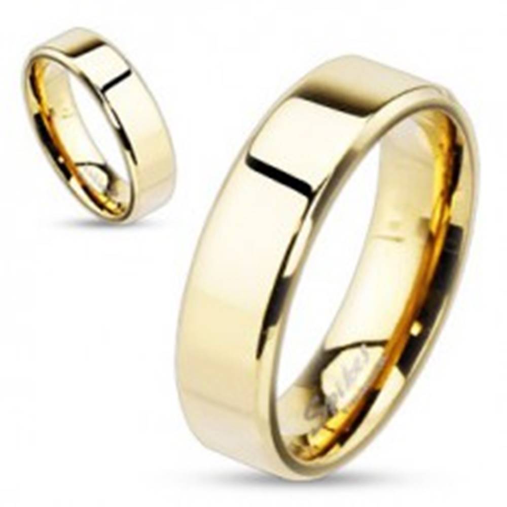 Šperky eshop Oceľová obrúčka zlatej farby, jemnejšie skosené hrany, 6 mm - Veľkosť: 49 mm