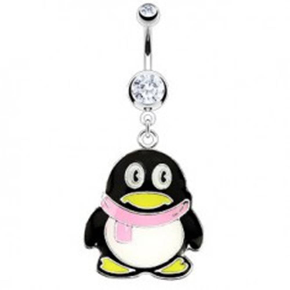 Šperky eshop Piercing do pupku - oceľový pinguin, ružový šál