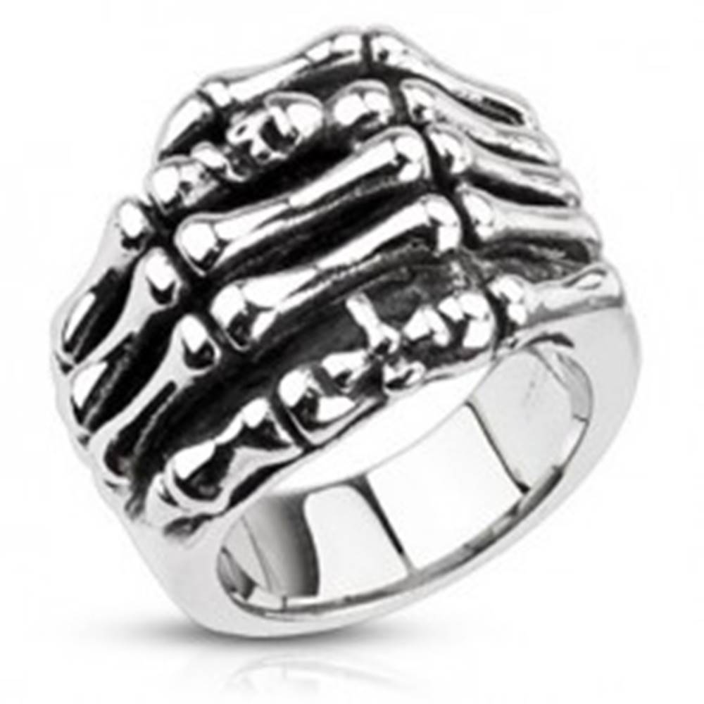 Šperky eshop Prsteň z ocele - kostra ruky - Veľkosť: 59 mm