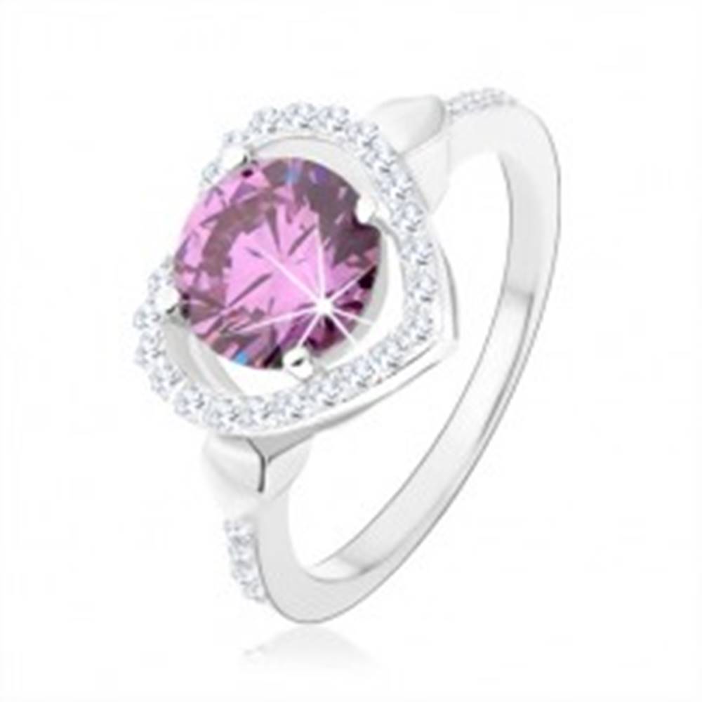 Šperky eshop Strieborný 925 prsteň, okrúhly zirkón tanzanitovej farby v kontúre srdca - Veľkosť: 49 mm