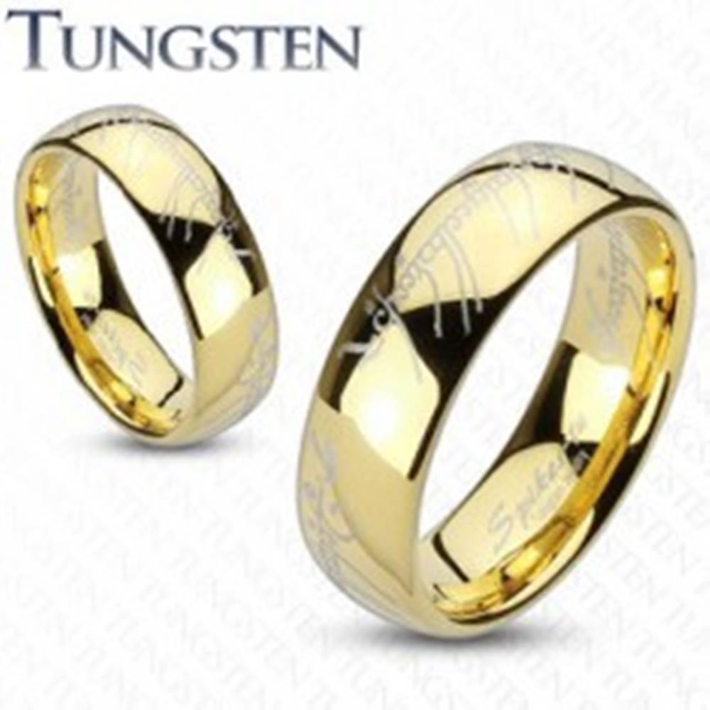 Šperky eshop Wolfrámový prsteň so zlatým odtieňom, motív písma z Pána prsteňov, 8 mm - Veľkosť: 49 mm