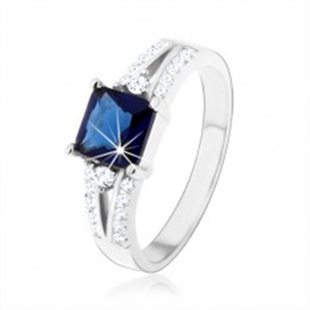 Šperky eshop Zásnubný prsteň, striebro 925, modrý zirkónový štvorec, zdobené ramená - Veľkosť: 47 mm