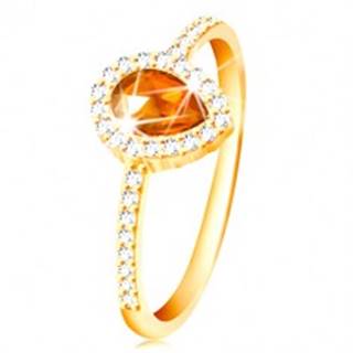 Prsteň zo žltého 14K zlata, kvapka oranžovej farby s čírym zirkónovým lemom - Veľkosť: 49 mm