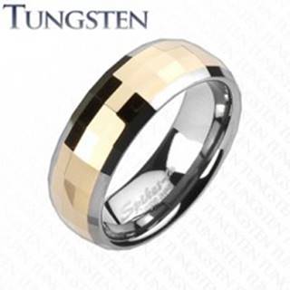 Wolfrámový prsteň - obdĺžnikové lomené fazety zlatej farby - Veľkosť: 49 mm