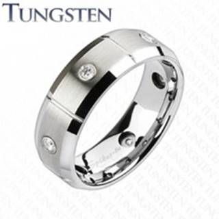 Wolfrámový prsteň s brúsenými obdĺžnikmi a zirkónmi - Veľkosť: 49 mm