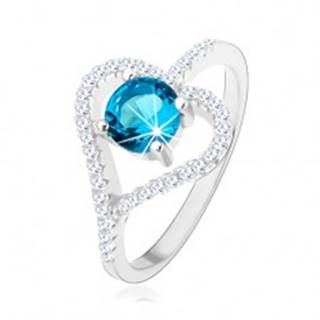 Zásnubný prsteň zo striebra 925, zirkónový obrys srdca, modrý zirkón - Veľkosť: 50 mm
