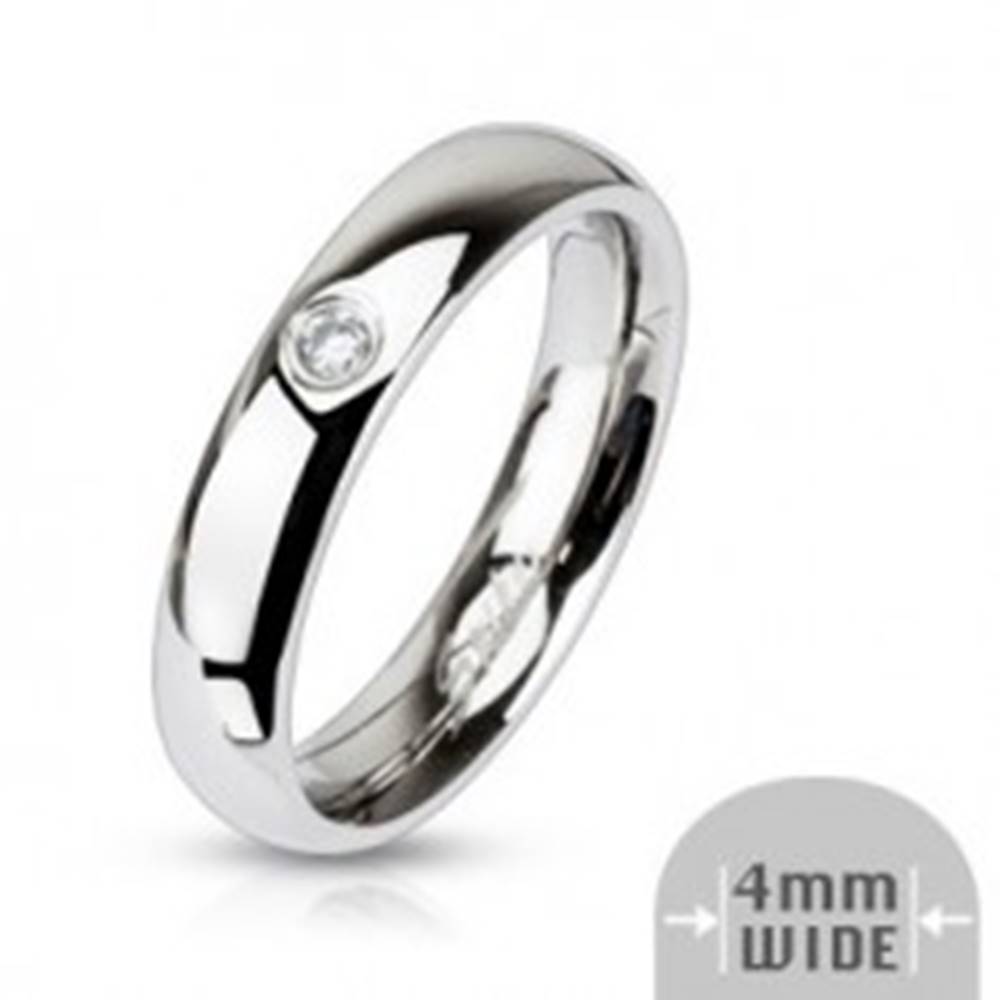 Šperky eshop Oceľový lesklý prsteň - číry zirkón, 4 mm - Veľkosť: 48 mm