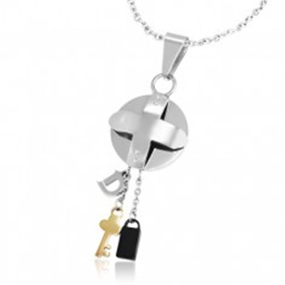 Šperky eshop Oceľový trojfarebný prívesok - medajlón s krížom a malé prívesky