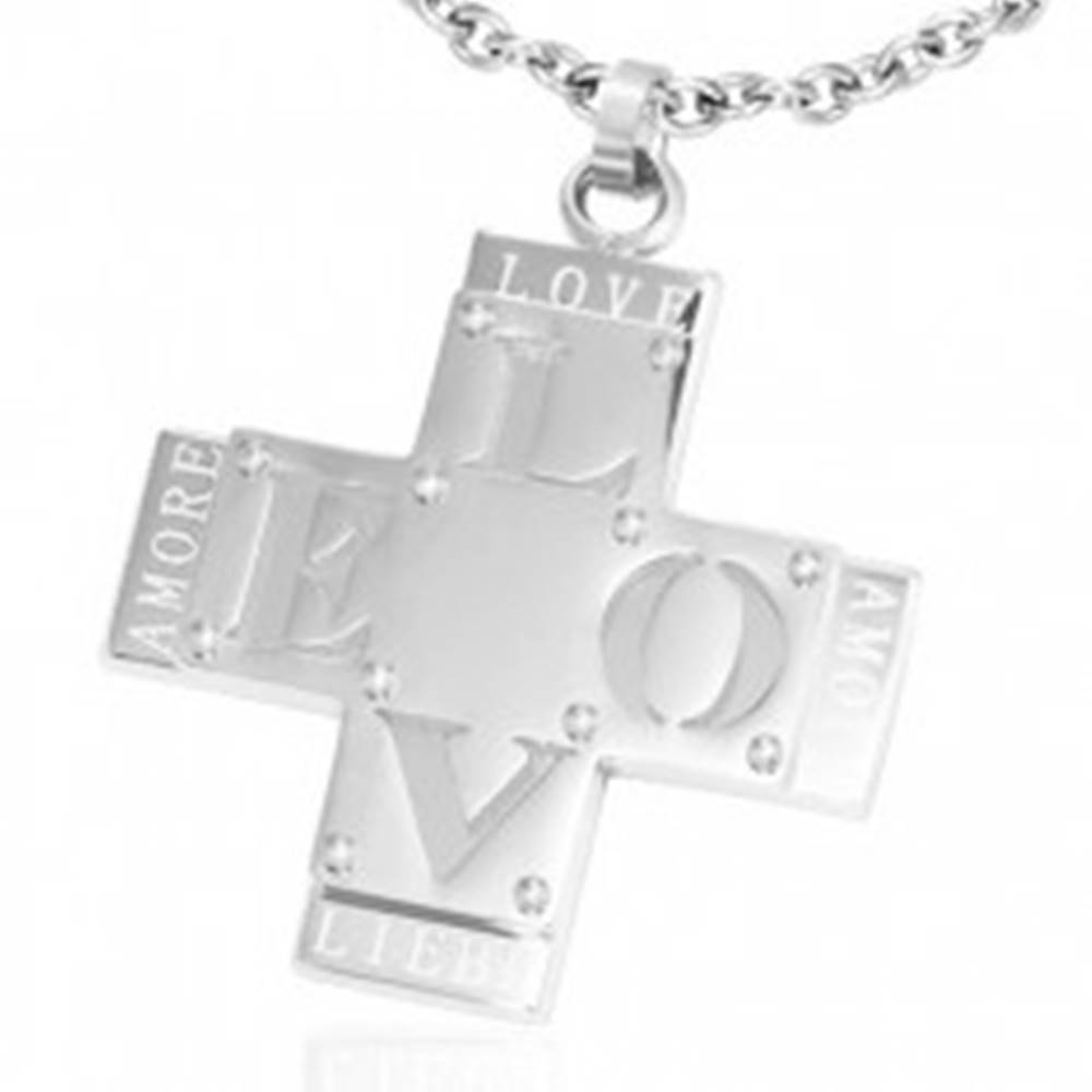 Šperky eshop Prívesok z ocele - dvojitý kríž s nápisom "LOVE"