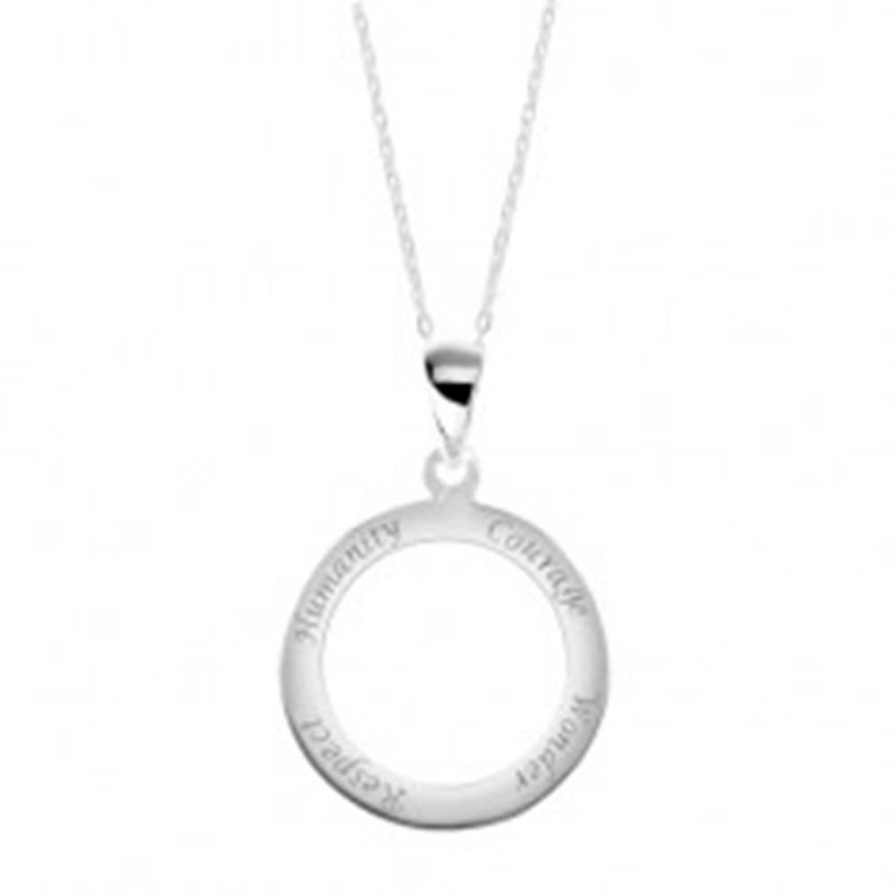 Šperky eshop Strieborný 925 náhrdelník, retiazka a prívesok - obruč s vyrytými nápismi