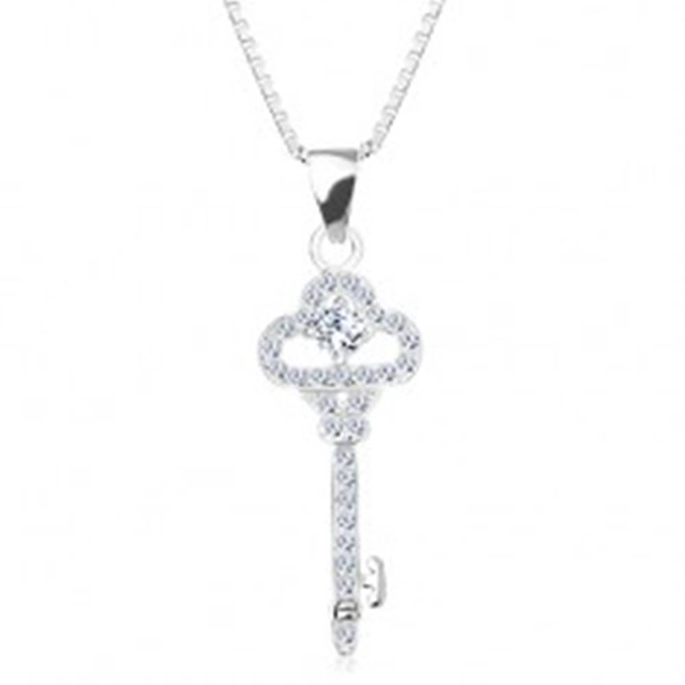 Šperky eshop Strieborný 925 náhrdelník, retiazka s príveskom, ligotavý kľúčik, zirkóny