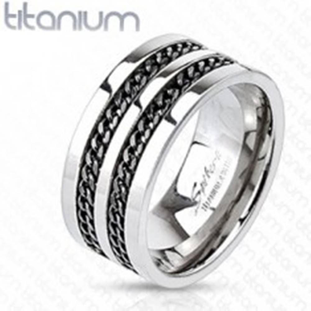 Šperky eshop Titánový prsteň - čierne retiazky - Veľkosť: 58 mm