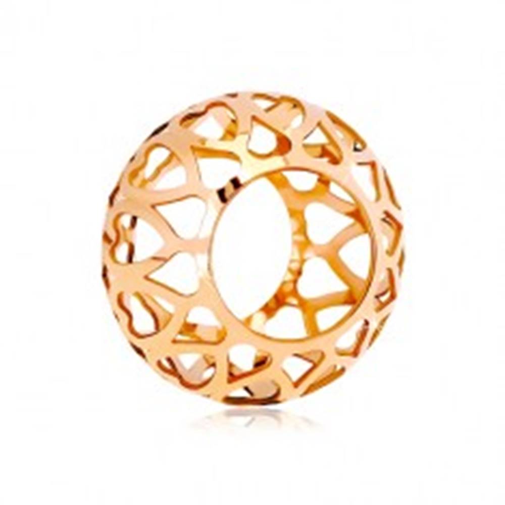 Šperky eshop Prívesok z ružového 14K zlata - dutý valček s vyrezávanými srdiečkami