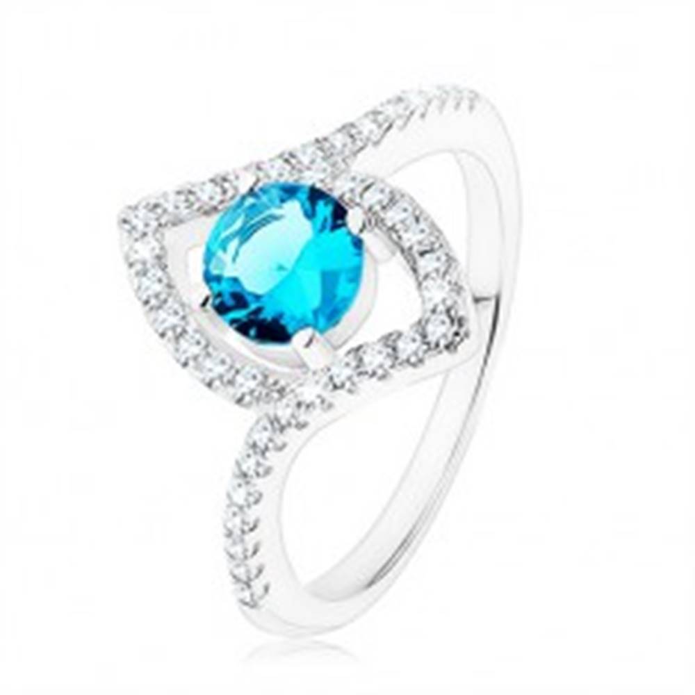 Šperky eshop Prsteň, striebro 925, jasnomodrý zirkón - kruh, špicaté zrnko - kontúra - Veľkosť: 49 mm
